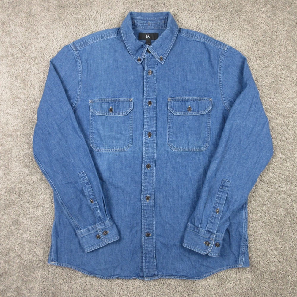 Banana Republic Shirt Mens Large Blue Denim Chambray Slim Fit Faded Button Up